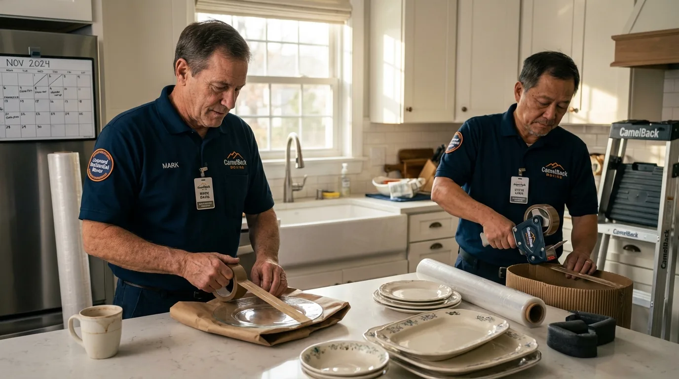 Professional crew packing kitchen dishware in Galeton, PA